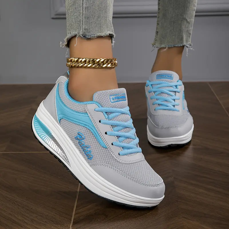 Femme Sneakers à Lacets avec Semelle Épaisse Compensée
