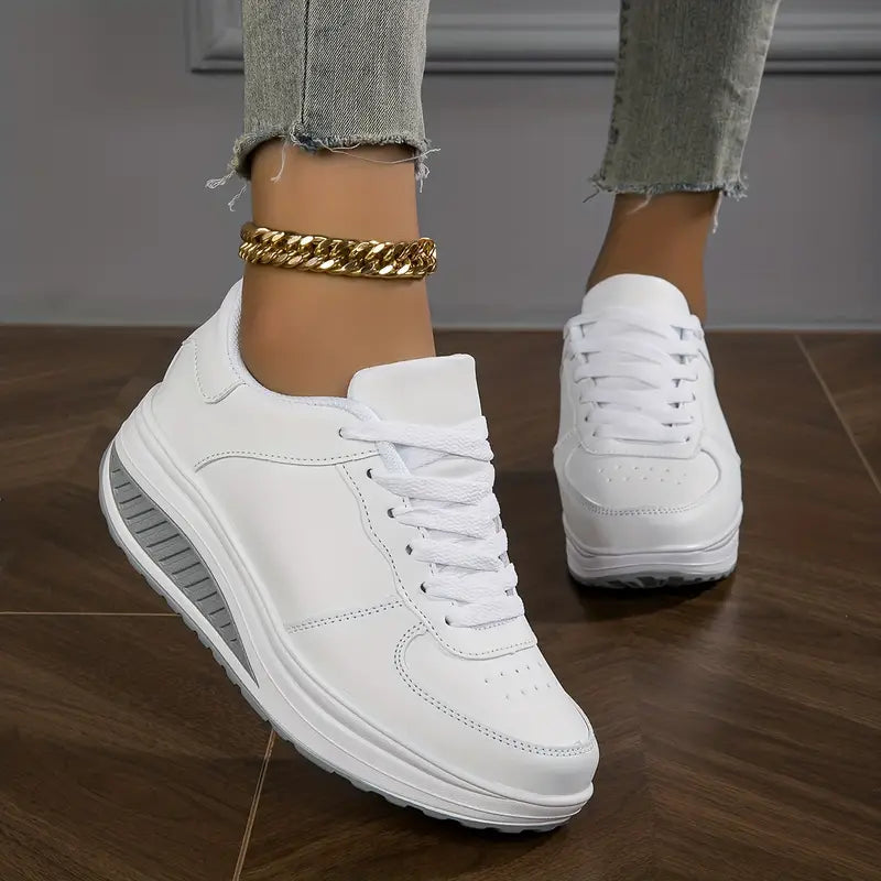 Femme Sneakers à Lacets avec Semelle Épaisse Compensée