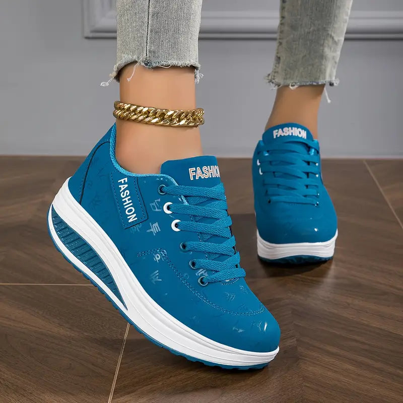 Femme Sneakers à Lacets avec Semelle Épaisse Compensée