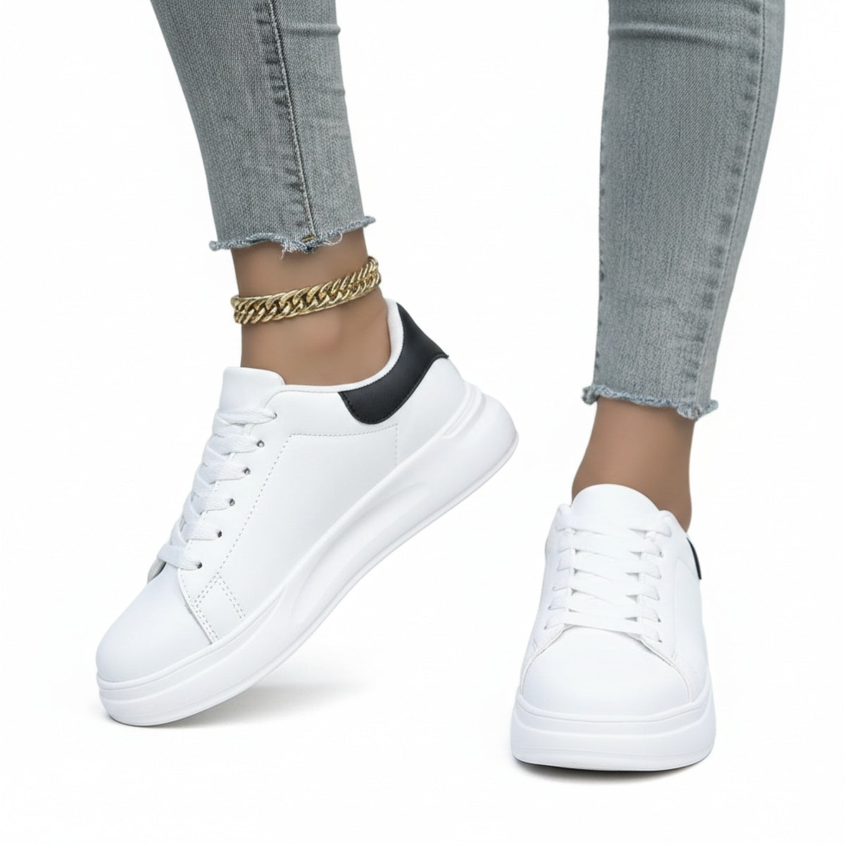 Femme Sneakers à Lacets avec Semelle Plateforme