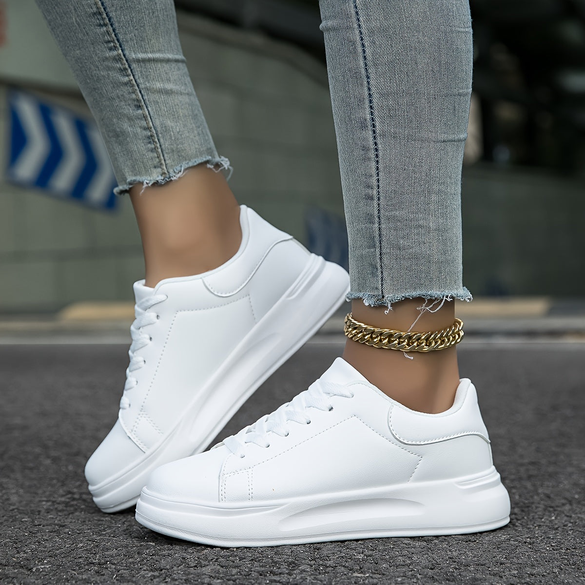 Femme Sneakers à Lacets avec Semelle Plateforme