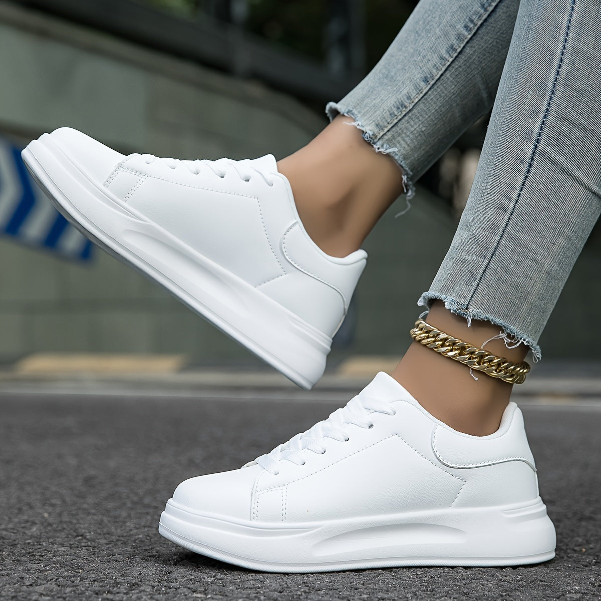 Femme Sneakers à Lacets avec Semelle Plateforme
