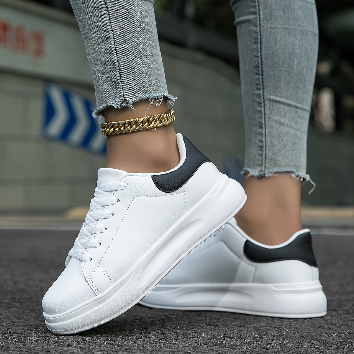 Femme Sneakers à Lacets avec Semelle Plateforme