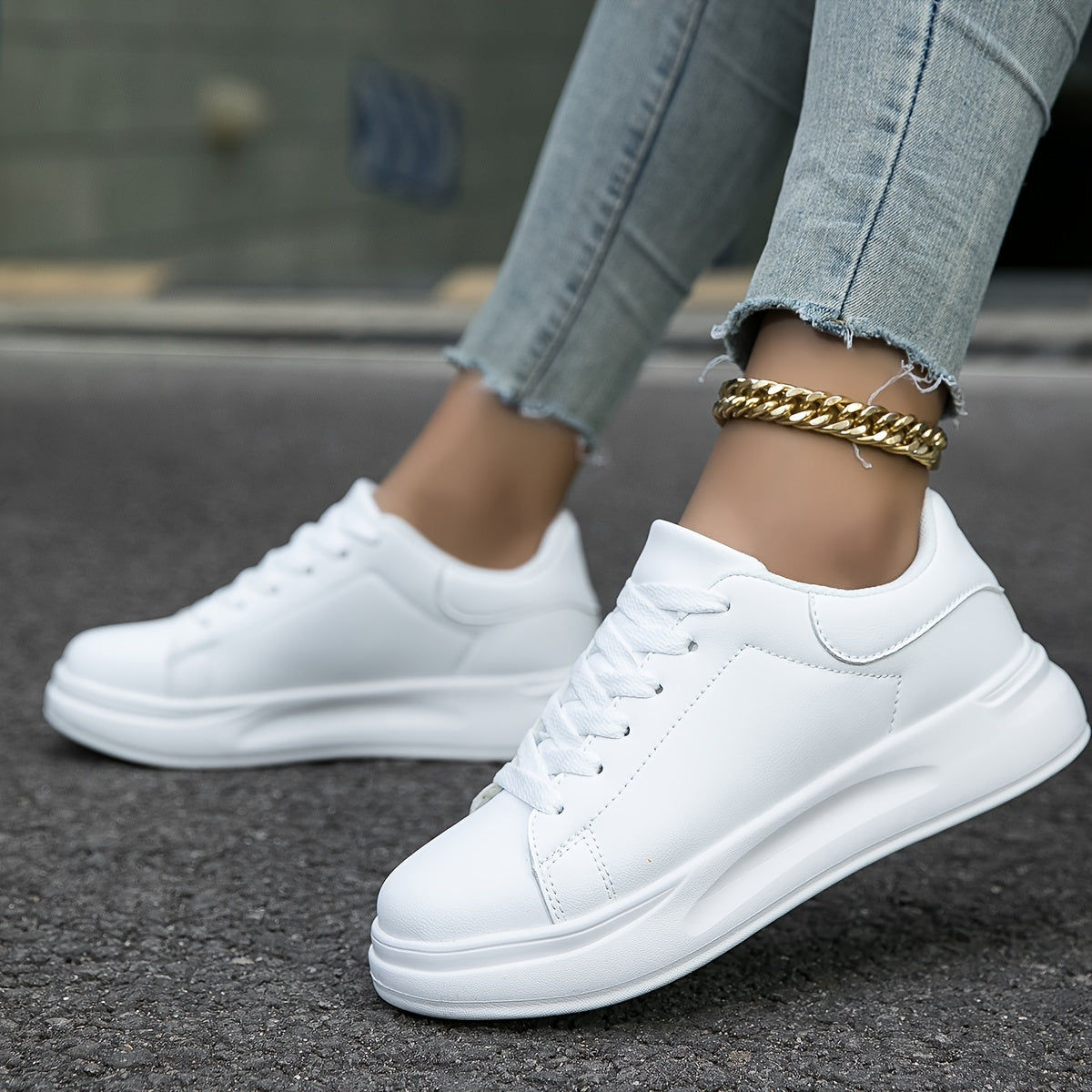 Femme Sneakers à Lacets avec Semelle Plateforme