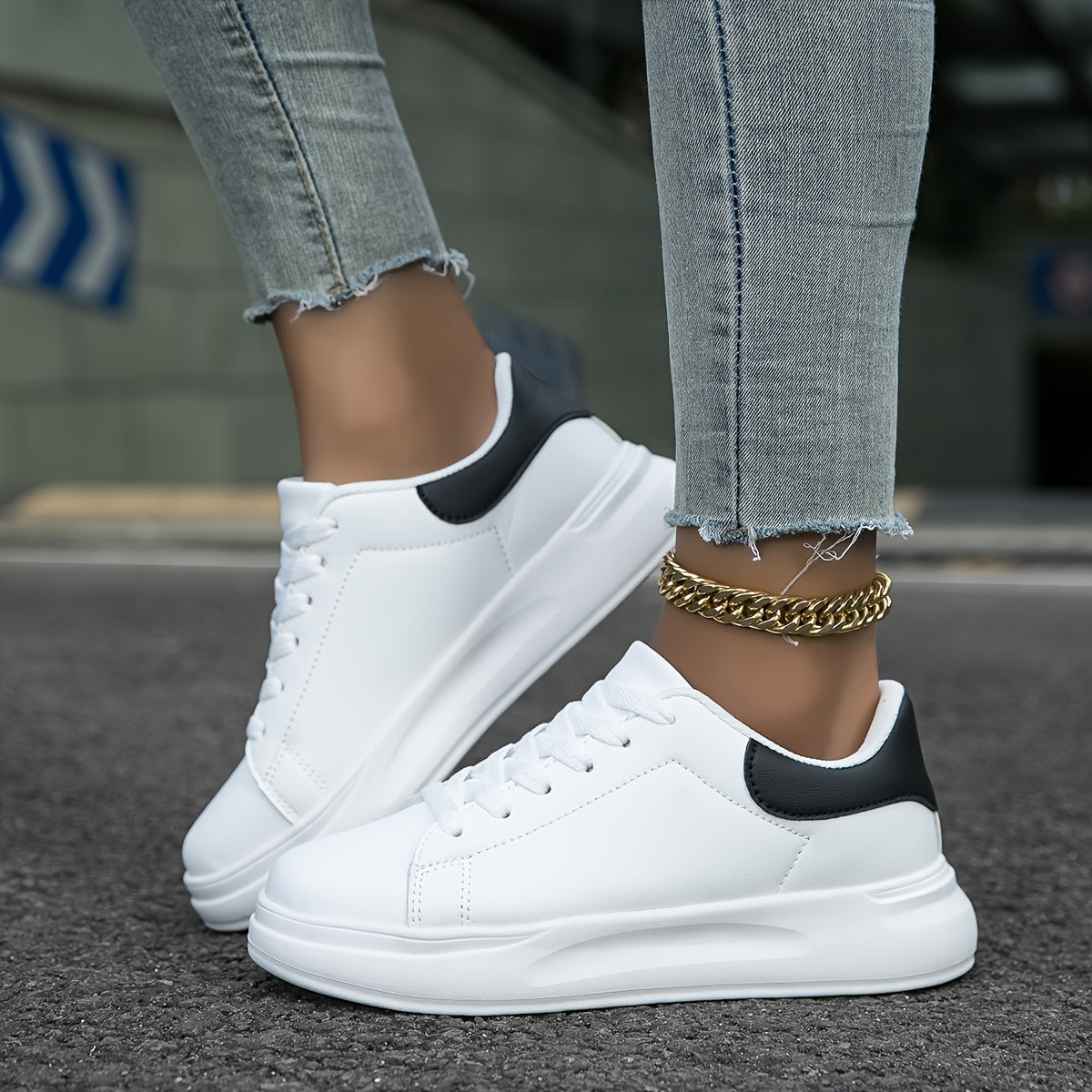 Femme Sneakers à Lacets avec Semelle Plateforme