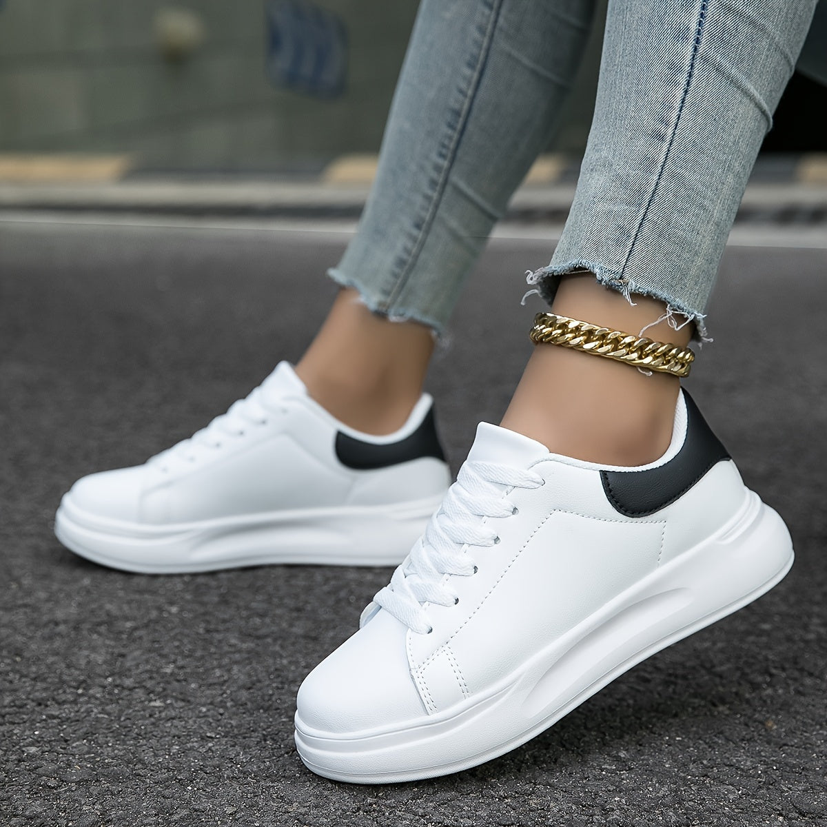 Femme Sneakers à Lacets avec Semelle Plateforme