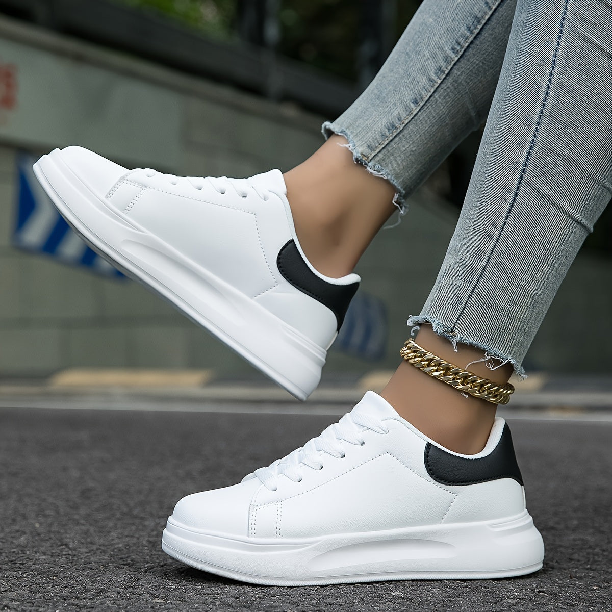 Femme Sneakers à Lacets avec Semelle Plateforme