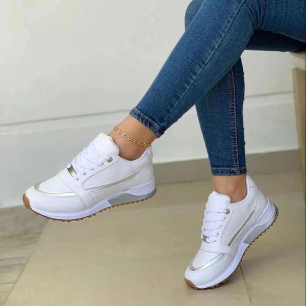 Femme Sneakers à Lacets avec Semelle Plateforme et Talon Compensé