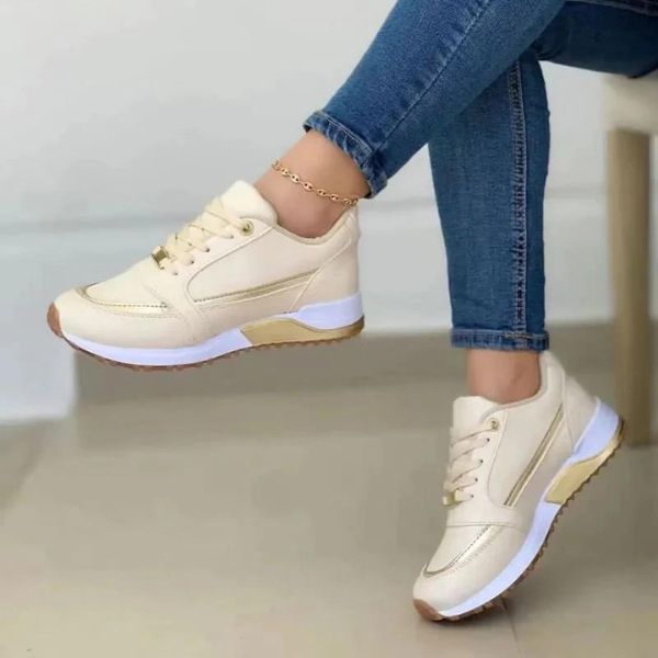 Femme Sneakers à Lacets avec Semelle Plateforme et Talon Compensé
