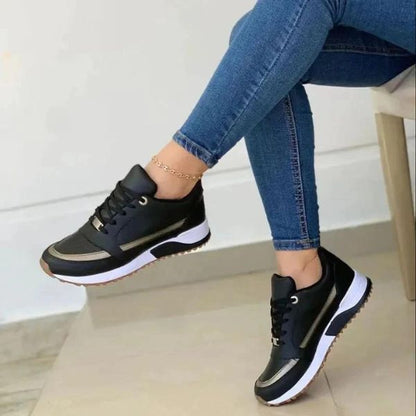 Femme Sneakers à Lacets avec Semelle Plateforme et Talon Compensé