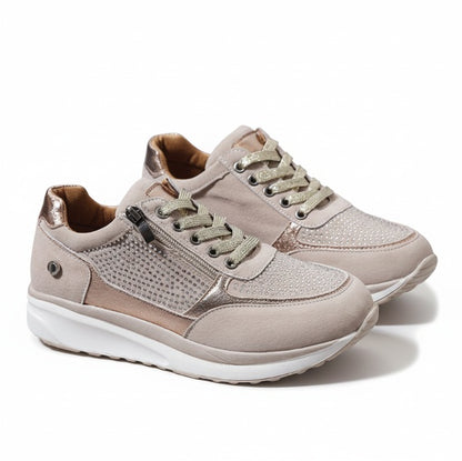 Femme Sneakers à Lacets avec Zip Latéral et Semelle Compensée