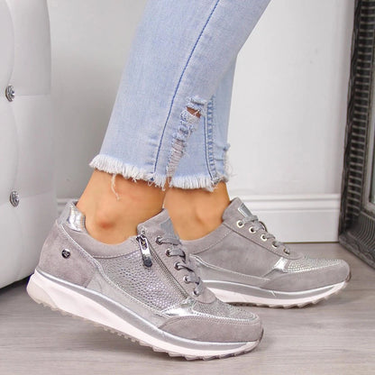 Femme sneakers à Lacets avec Zip Latéral et Semelle Compensée
