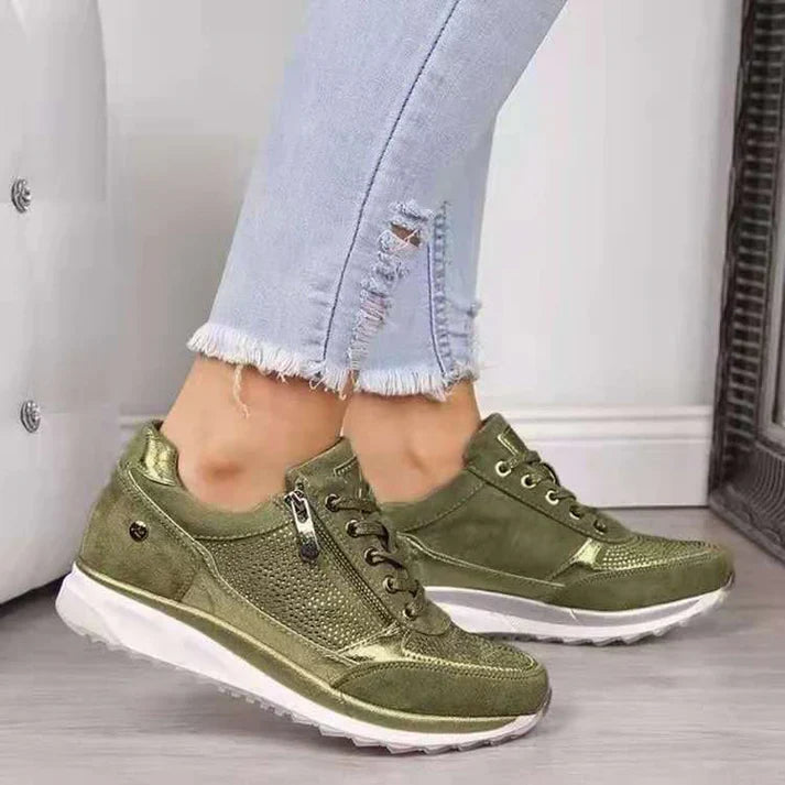 Femme Sneakers à Lacets avec Zip Latéral et Semelle Compensée