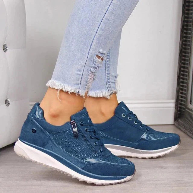 Femme Sneakers à Lacets avec Zip Latéral et Semelle Compensée