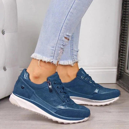 Femme Sneakers à Lacets avec Zip Latéral et Semelle Compensée