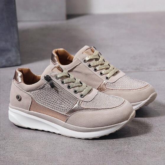 Femme Sneakers à Lacets avec Zip Latéral et Semelle Compensée