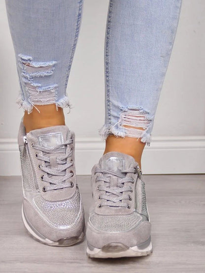 Femme Sneakers à Lacets avec Zip Latéral et Semelle Compensée