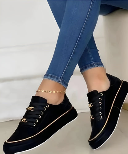 Femme Sneakers à Plateforme avec Chaîne Dorée et Lacets