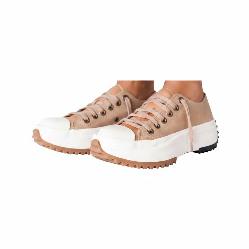 Femme Sneakers à Plateforme Crantée avec Lacets et Bout Renforcé