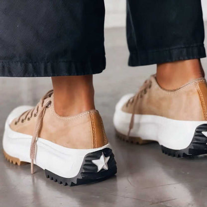 Femme Sneakers à Plateforme Crantée avec Lacets et Bout Renforcé