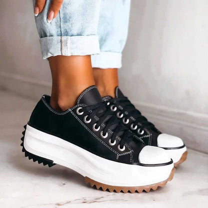 Femme Sneakers à Plateforme Crantée avec Lacets et Bout Renforcé