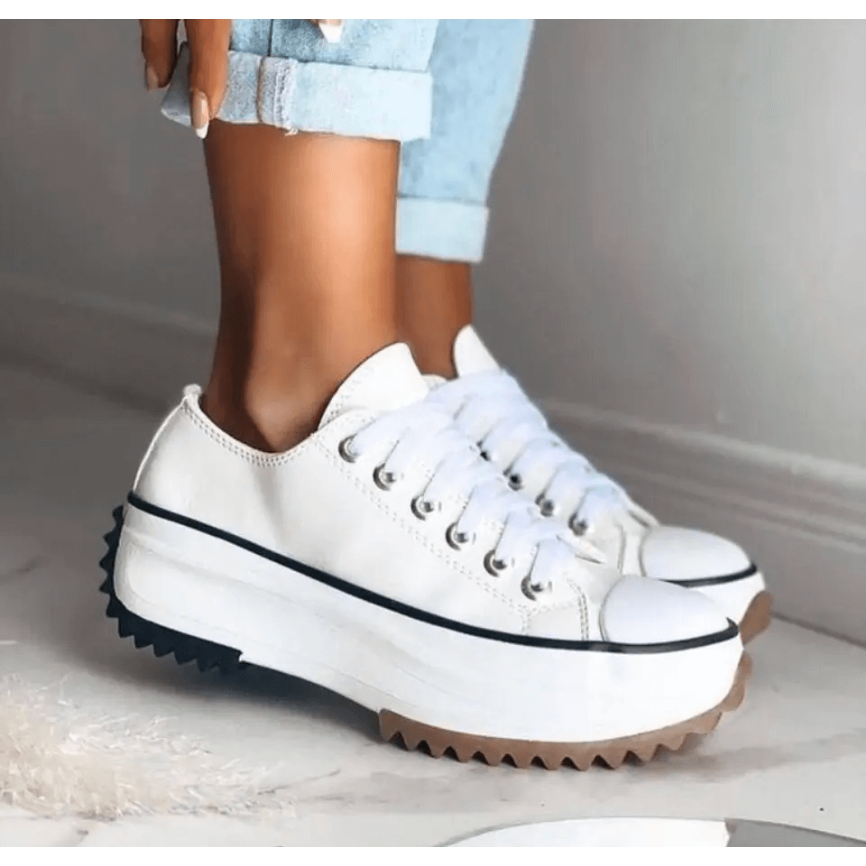 Femme Sneakers à Plateforme Crantée avec Lacets et Bout Renforcé