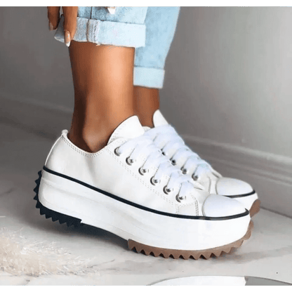 Femme Sneakers à Plateforme Crantée avec Lacets et Bout Renforcé
