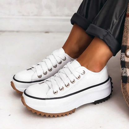 Femme Sneakers à Plateforme Crantée avec Lacets et Bout Renforcé