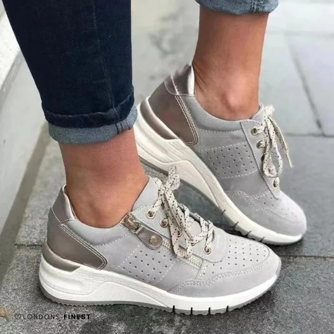 Femme Sneakers Orthopédiques à Lacets avec Semelle Compensée et Fermeture Éclair