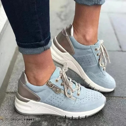 Femme Sneakers Orthopédiques à Lacets avec Semelle Compensée et Fermeture Éclair