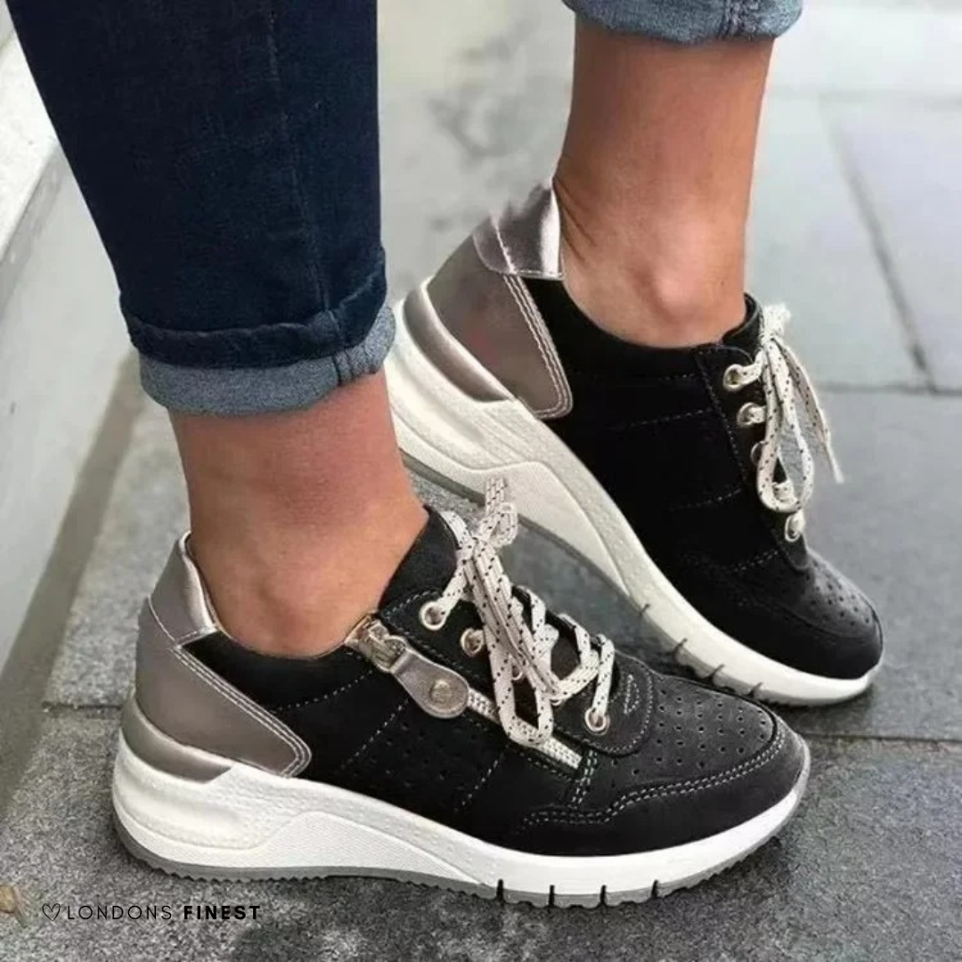 Femme Sneakers Orthopédiques à Lacets avec Semelle Compensée et Fermeture Éclair
