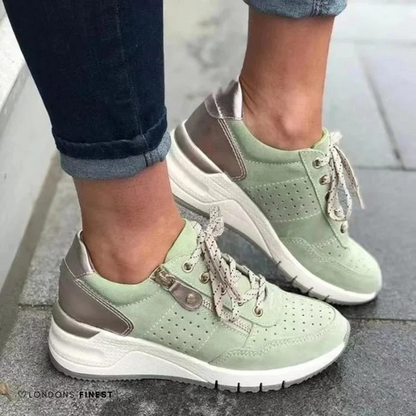 Femme Sneakers Orthopédiques à Lacets avec Semelle Compensée et Fermeture Éclair