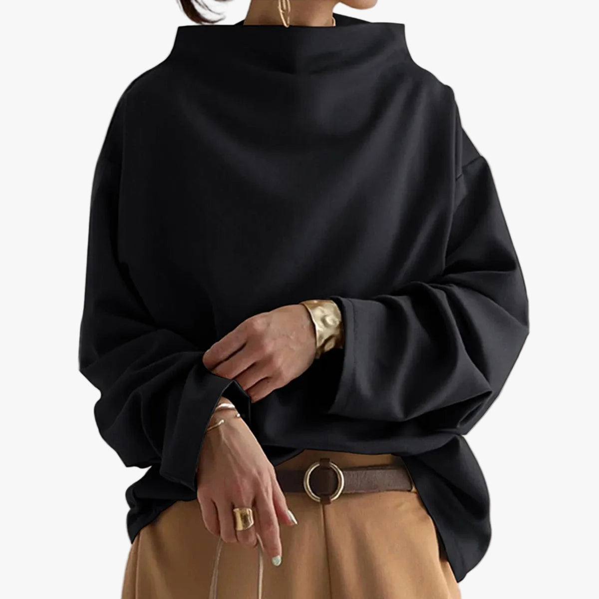 Femme Sweatshirt Oversize Col Montant Manches Longues