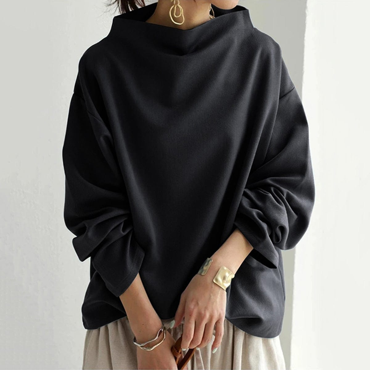Femme Sweatshirt Oversize Col Montant Manches Longues