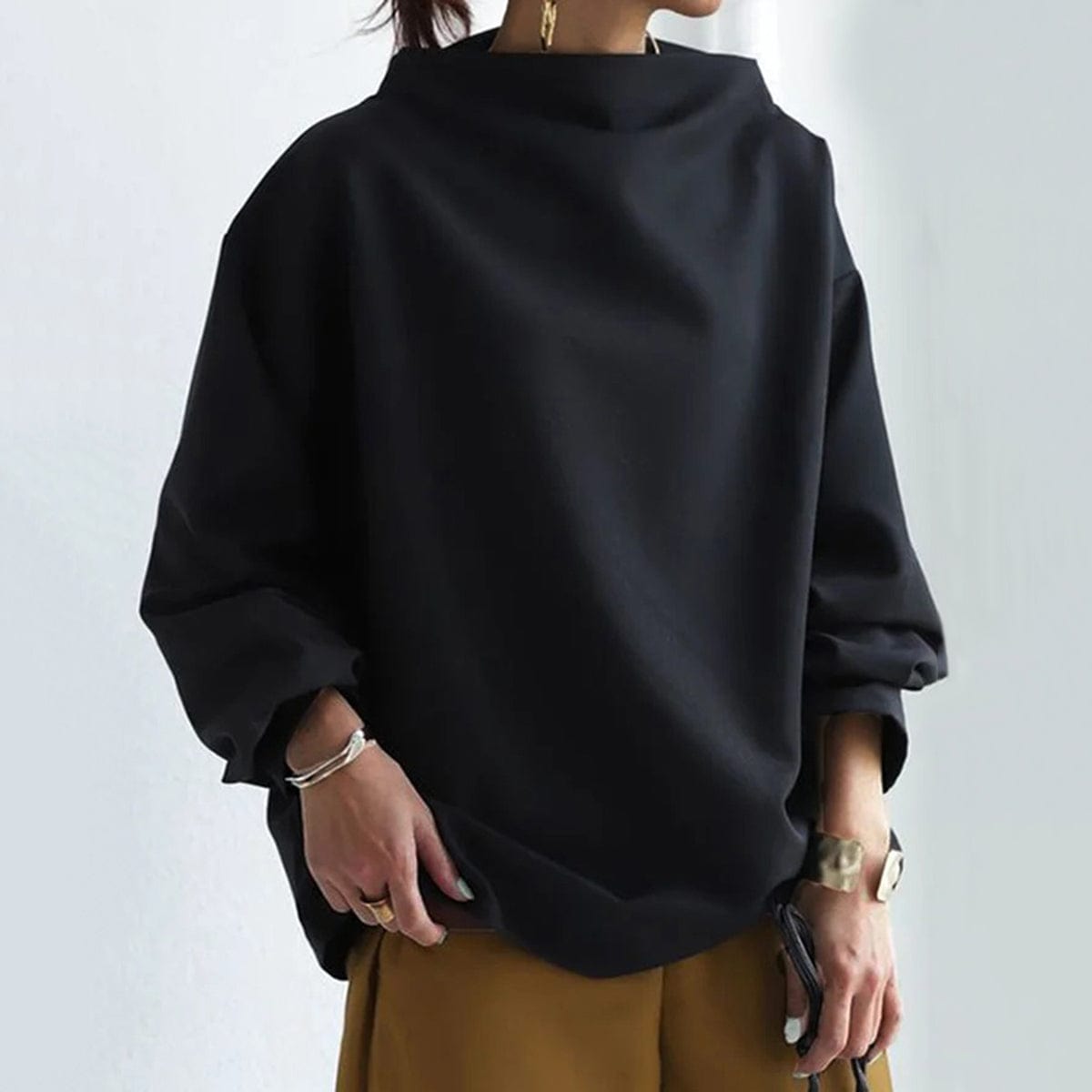 Femme Sweatshirt Oversize Col Montant Manches Longues