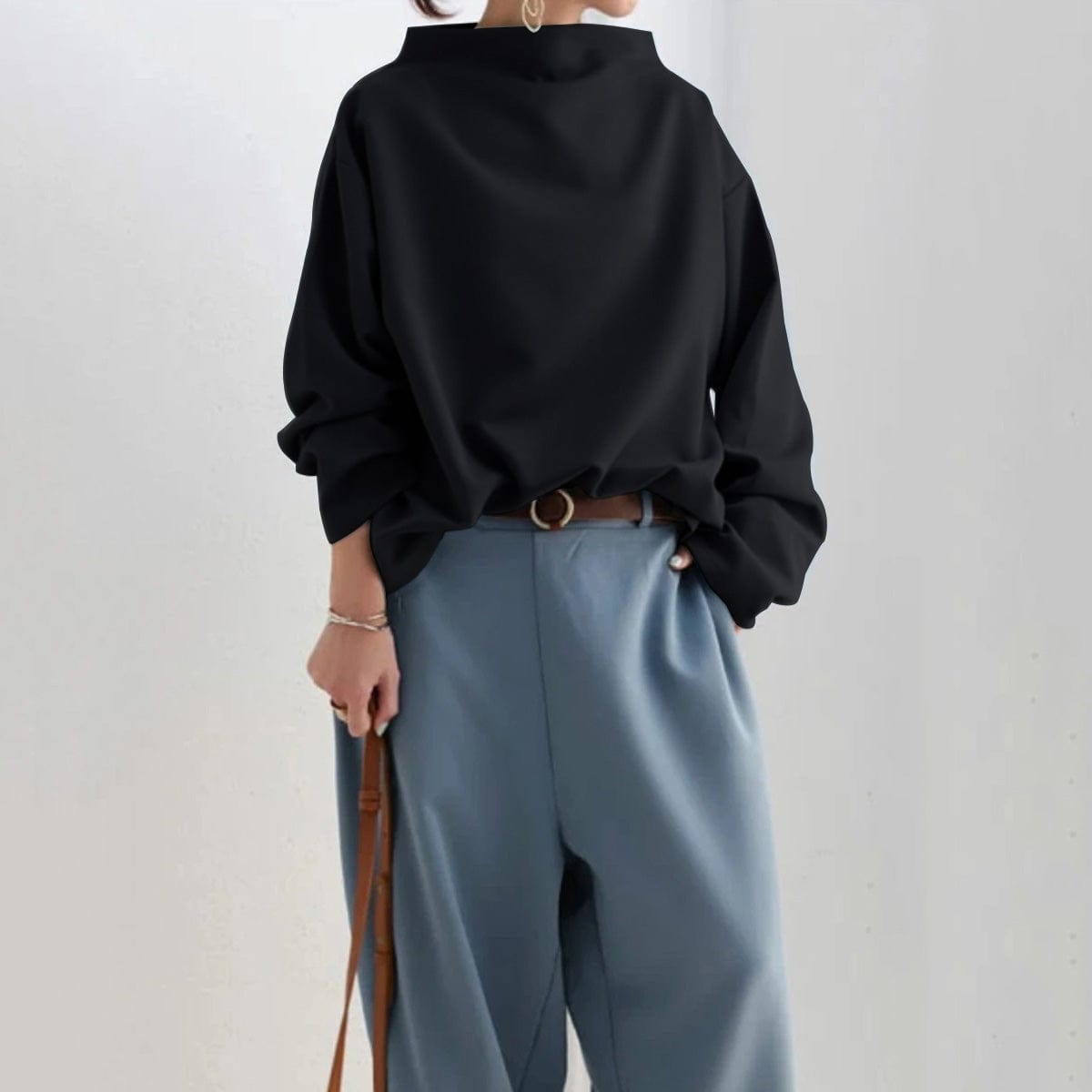 Femme Sweatshirt Oversize Col Montant Manches Longues
