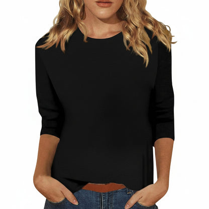 Femme T-shirt Manches Trois-Quarts avec Col Rond