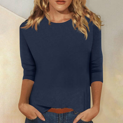 Femme T-shirt Manches Trois-Quarts avec Col Rond