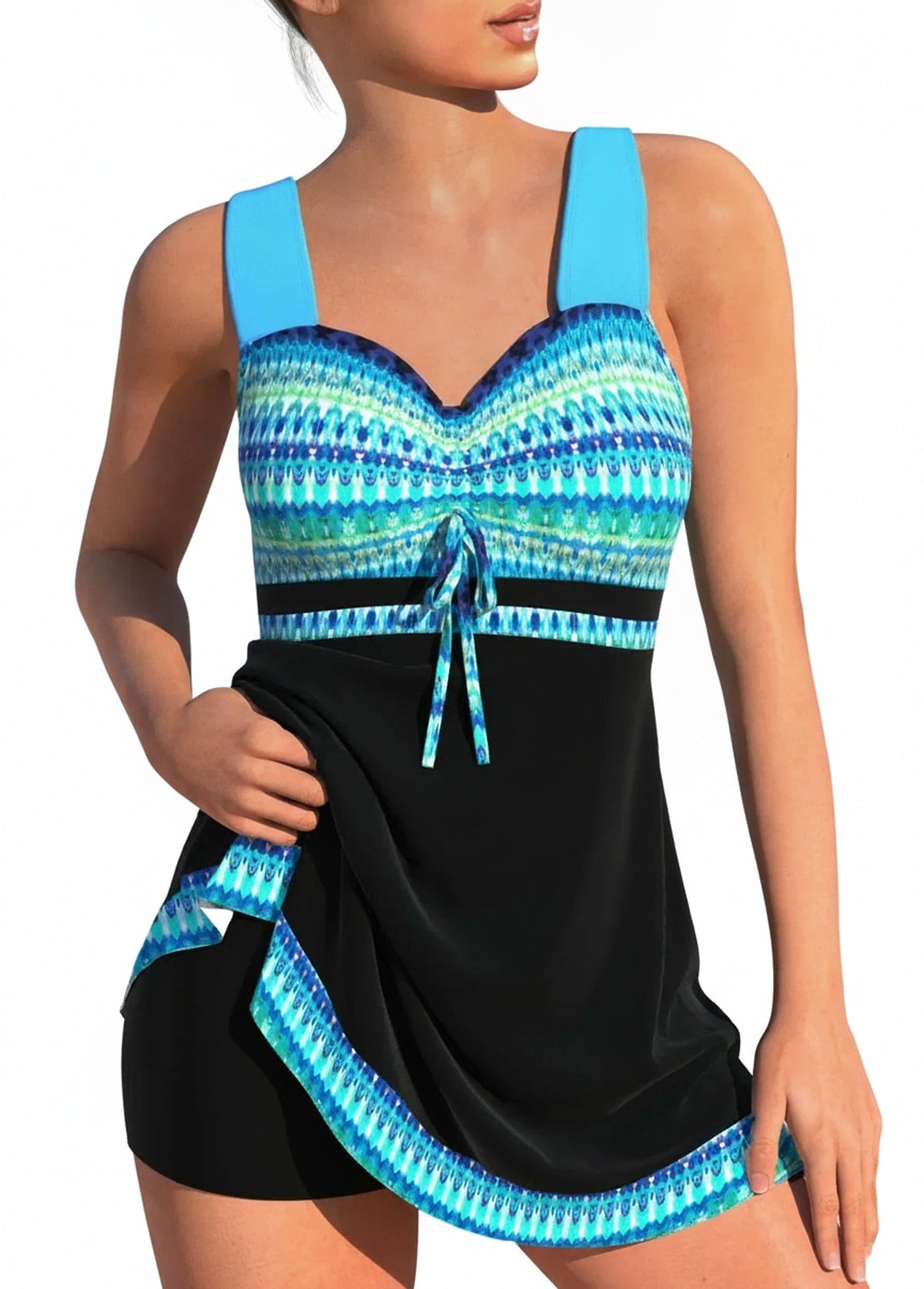 Femme Tankini Deux Pièces avec Jupe Intégrée et Imprimé Graphique