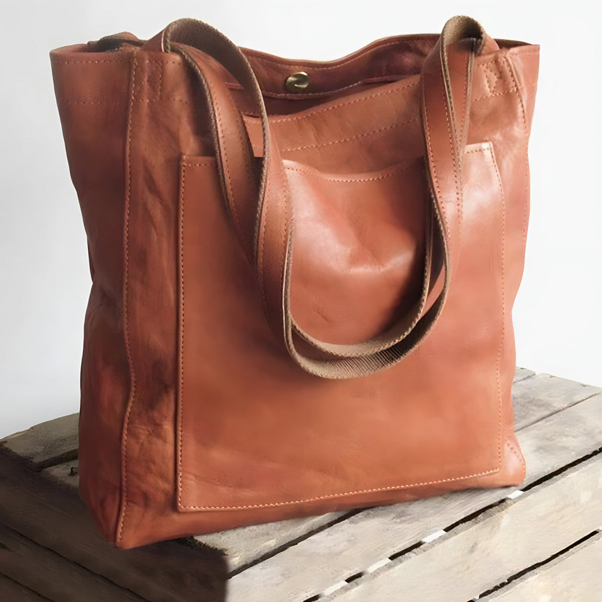 Femme Tote Bag Grand Format avec Poches Extérieures et Fermeture à Bouton-Pression