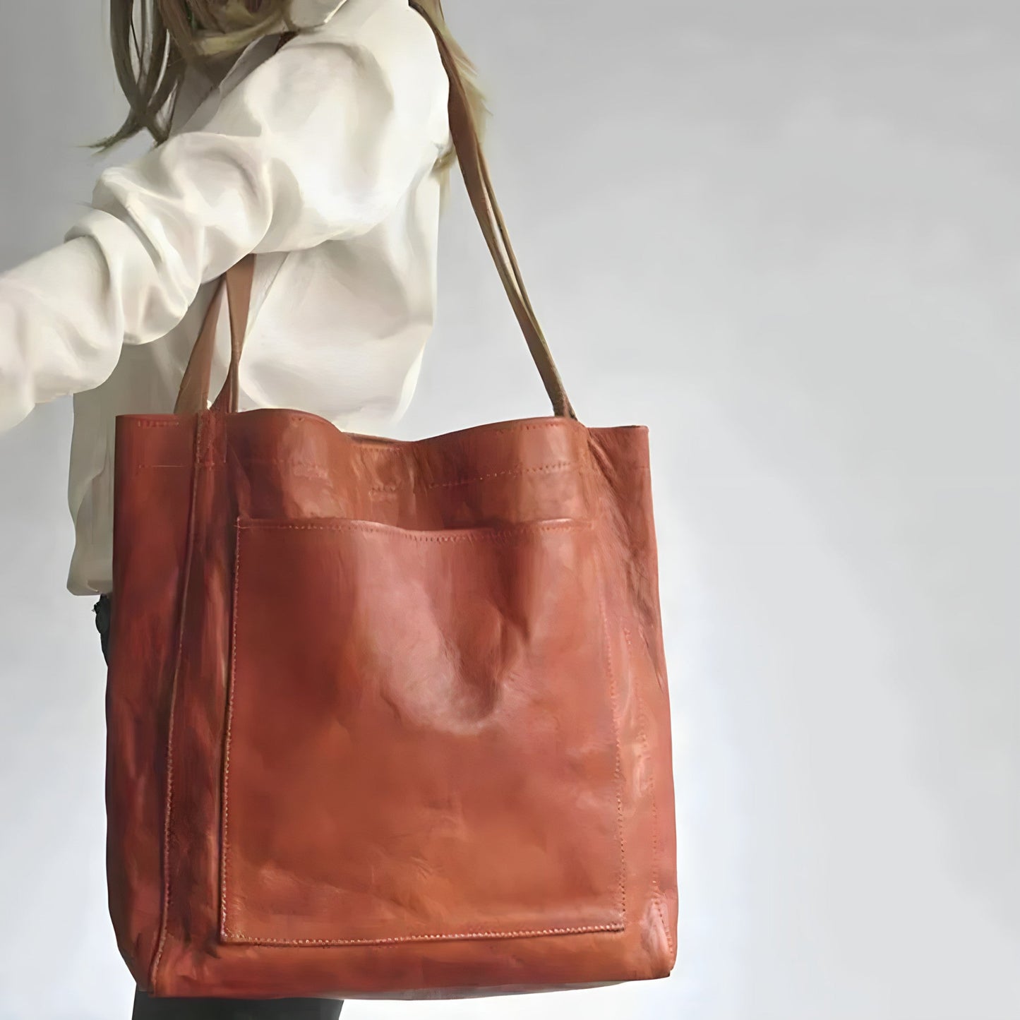 Femme Tote Bag Grand Format avec Poches Extérieures et Fermeture à Bouton-Pression