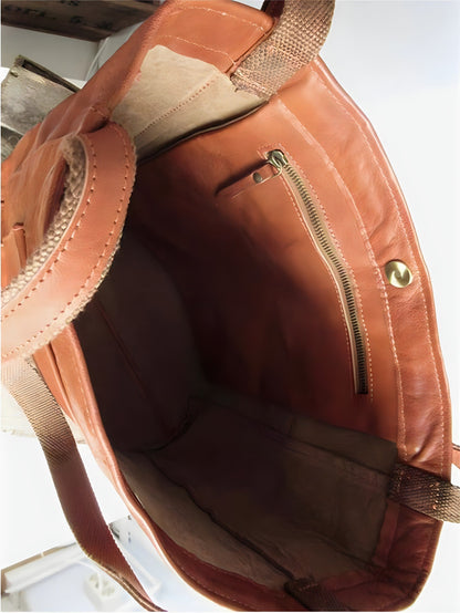 Femme Tote Bag Grand Format avec Poches Extérieures et Fermeture à Bouton-Pression
