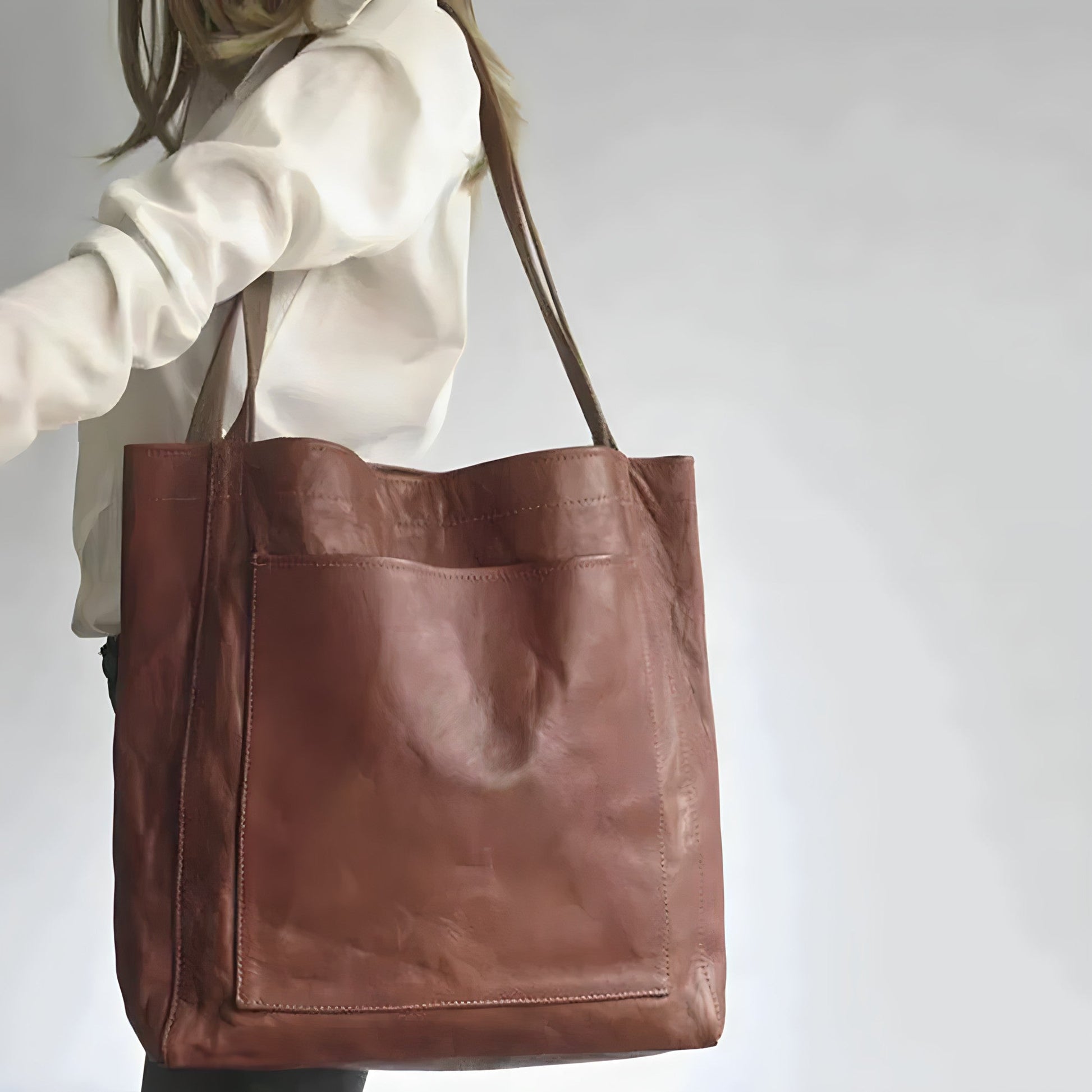Femme Tote Bag Grand Format avec Poches Extérieures et Fermeture à Bouton-Pression