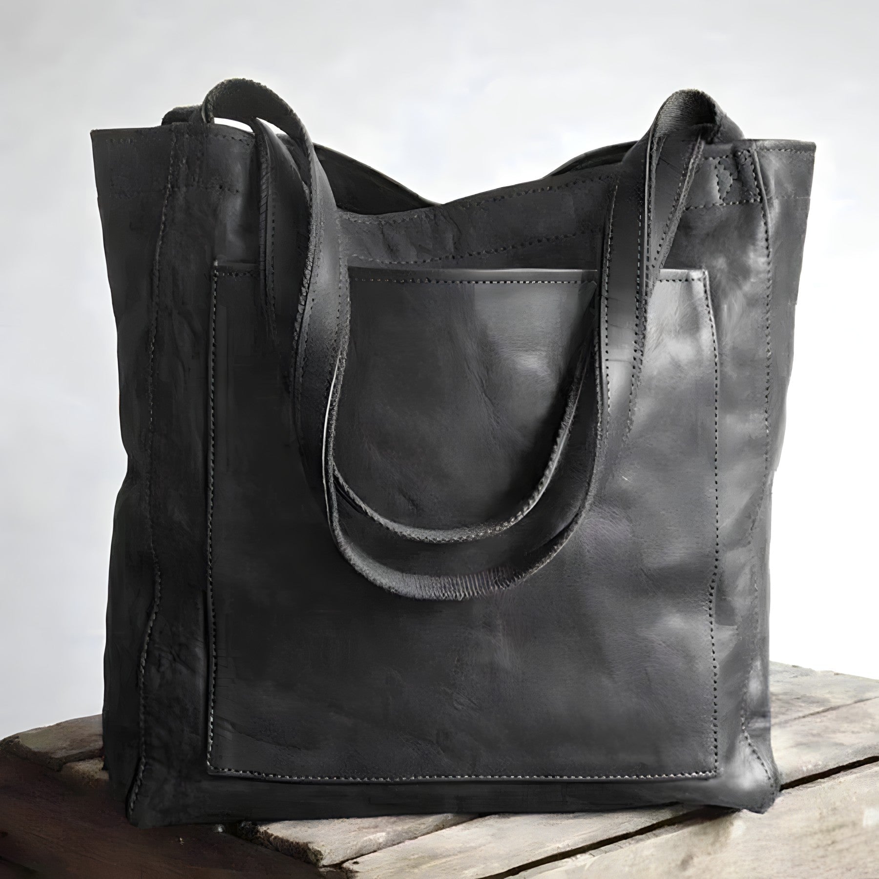 Femme Tote Bag Grand Format avec Poches Extérieures et Fermeture à Bouton-Pression