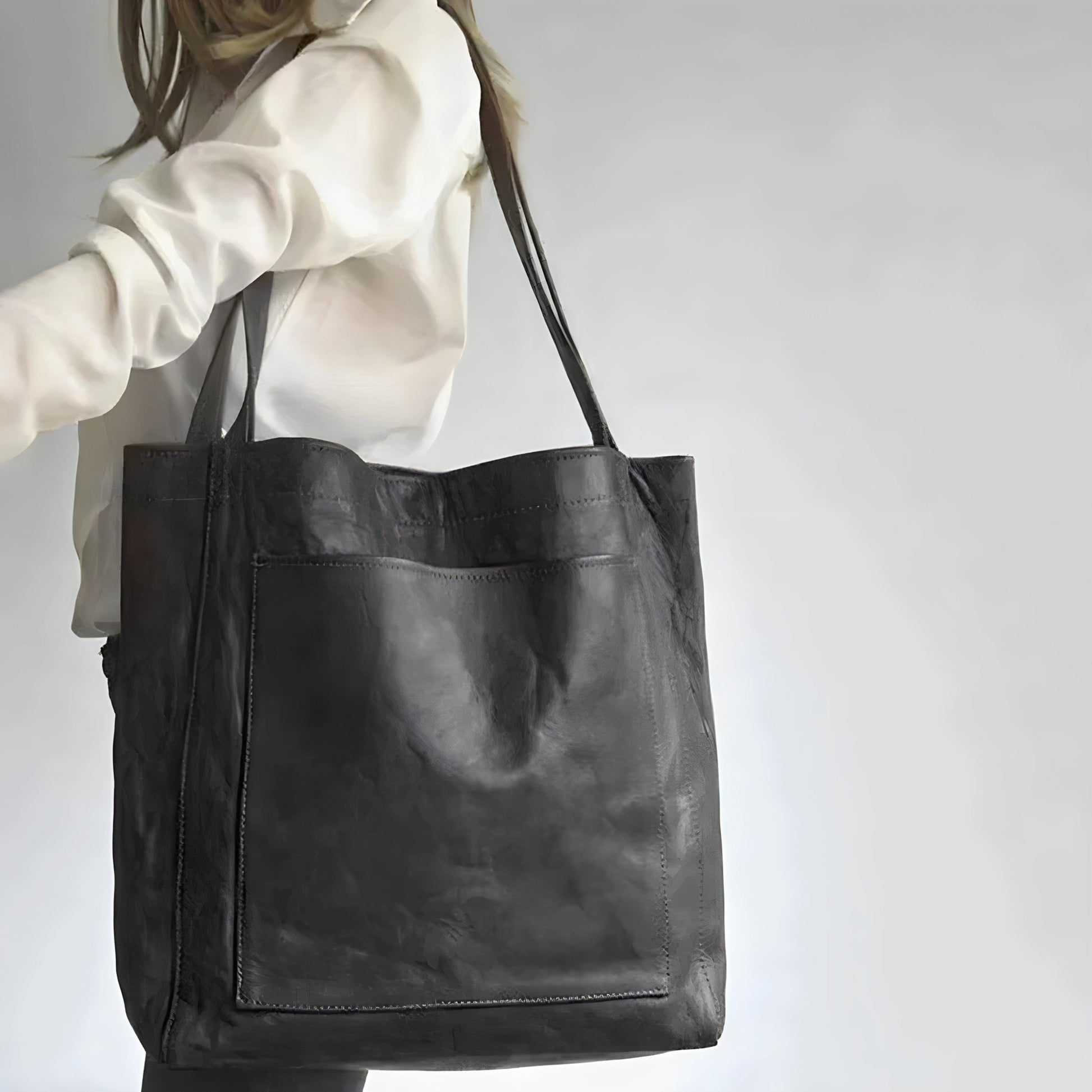 Femme Tote Bag Grand Format avec Poches Extérieures et Fermeture à Bouton-Pression