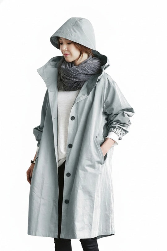 Femme Trench-coat à Capuche Oversize avec Boutons Manches Longues