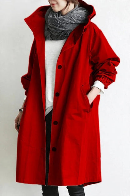 Femme Trench-coat à Capuche Oversize avec Boutons Manches Longues