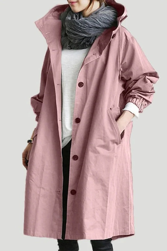 Femme Trench-coat à Capuche Oversize avec Boutons Manches Longues