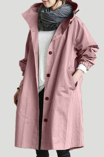 Femme Trench-coat à Capuche Oversize avec Boutons Manches Longues
