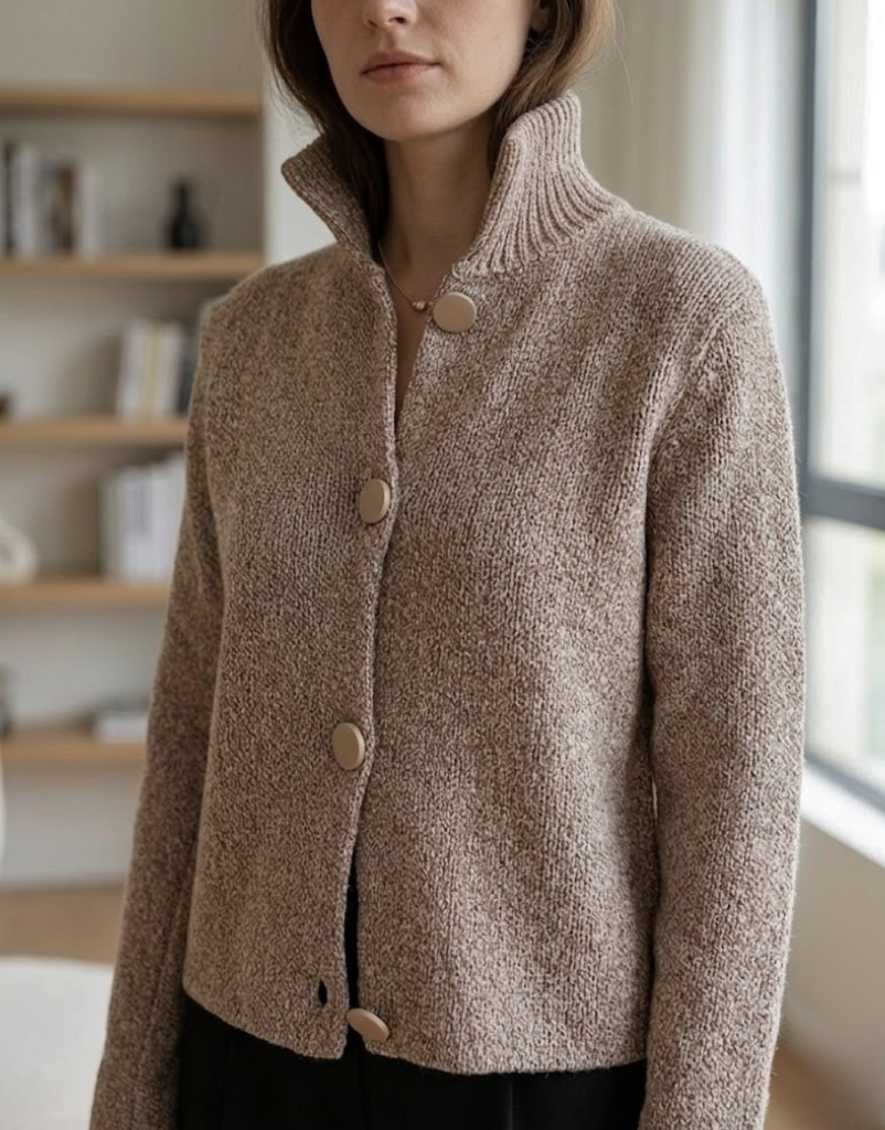 Femme Veste Courte col Montant avec Boutons Dorés
